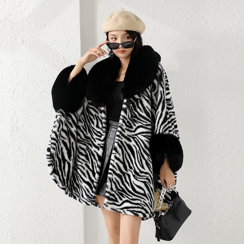Oversize Loose Large Wool Collar Thickened Printed Coat Zebra - Shop at LoveMi