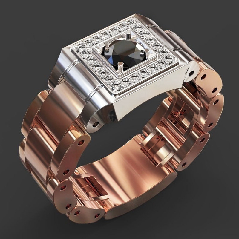 Inlaid Blue Gemstone Ring Luxury Men's Ring
