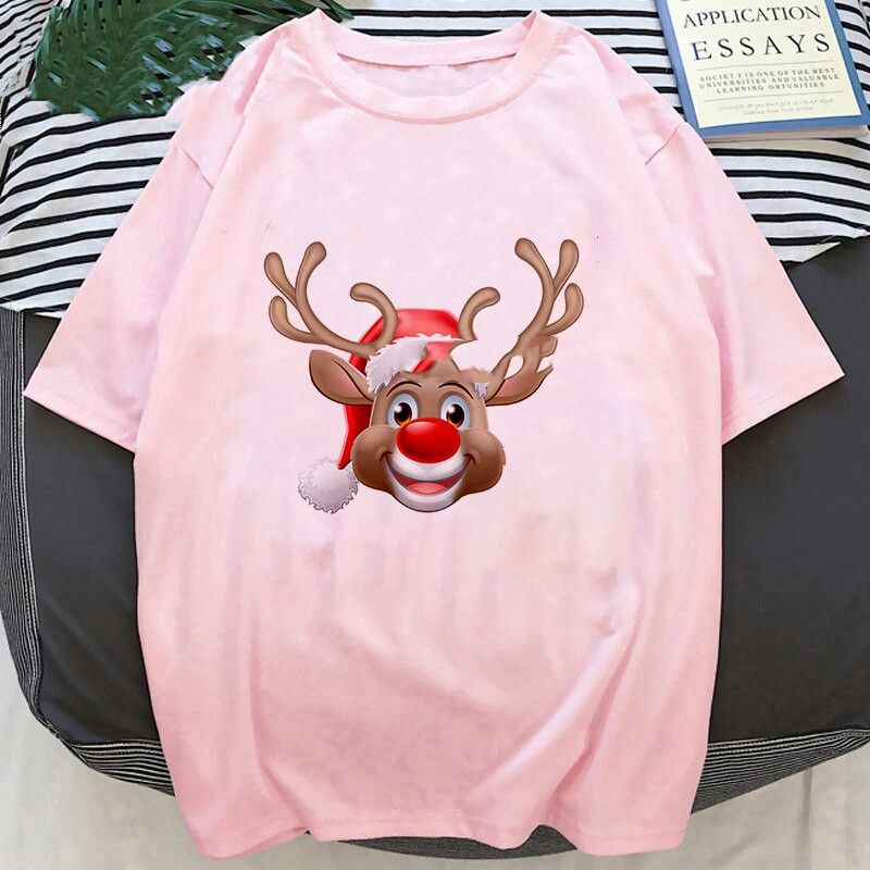 Title 5, Cartoon Santa Christmas Deer Print T Shirt