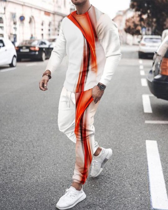 3d Digital Printing Crew Neck Sweater Sports Trousers Suit