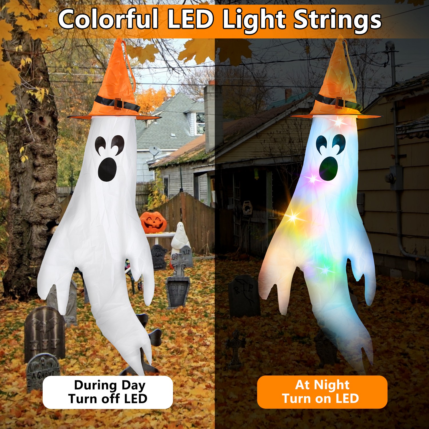 Halloween Ghosts Windsocks With Led Lights For Outdoor Garden_voghion.com