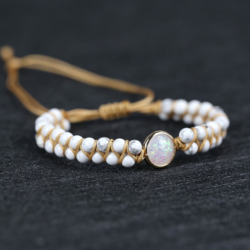 White Turquoise Braided Rope Opel Bracelet