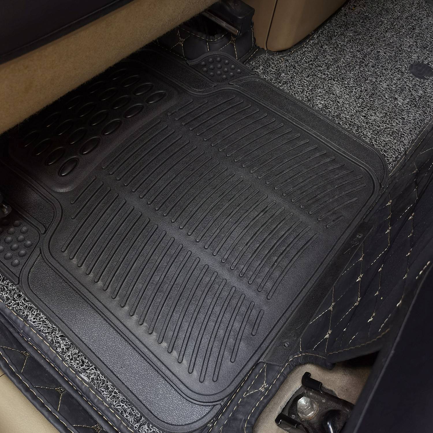 1Set Automotive Floor Mats With Front And Rear PVC Rubber Floor Mats Heavy Duty Drive Vehicle Car Mats With Trimmable Design Fit Most Cars SUVs Trucks — foto 11