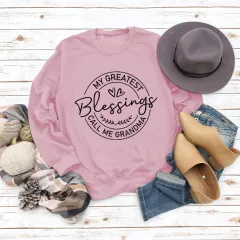 Round Neck Plus Size Women's Long Sleeve Loose Printed Sweater - Pink Black Font - View 1
