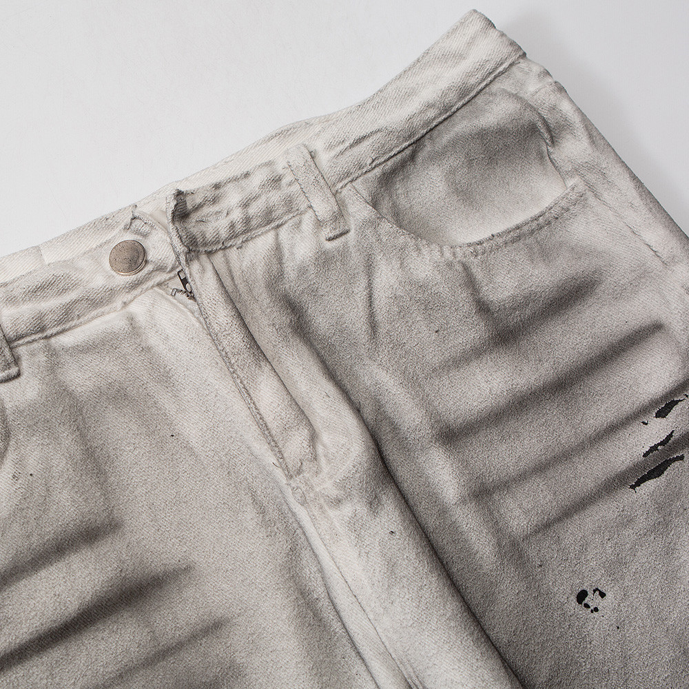 Ink Splashed Distressed Tie-dye Raw Edge Jeans For Men