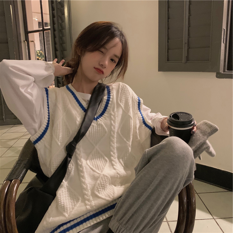 V-neck Twist Sweater Vest Women's Waistcoat Loose And Versatile Knitted Waistcoat