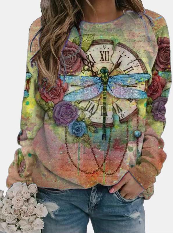 Title 8, Dandelion Print Long Sleeve O-Neck Ladies T-shirt