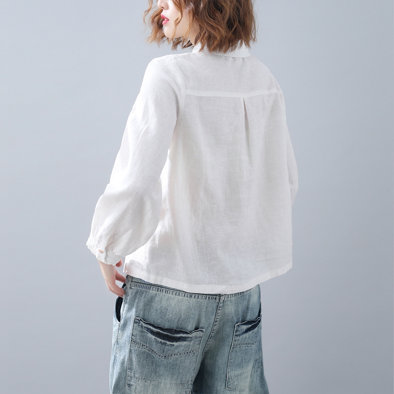 Ladies Fashion Cotton Linen Long Sleeve Lining