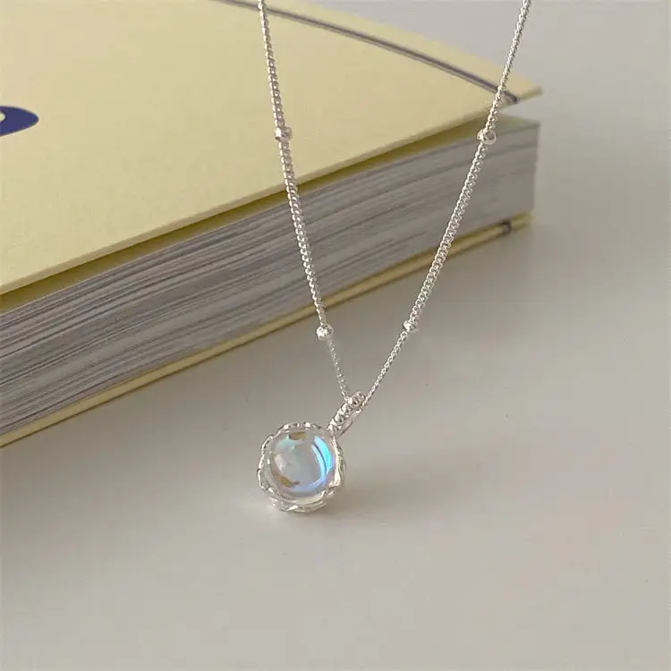 925 Sterling Silver Moonstone Round Necklace