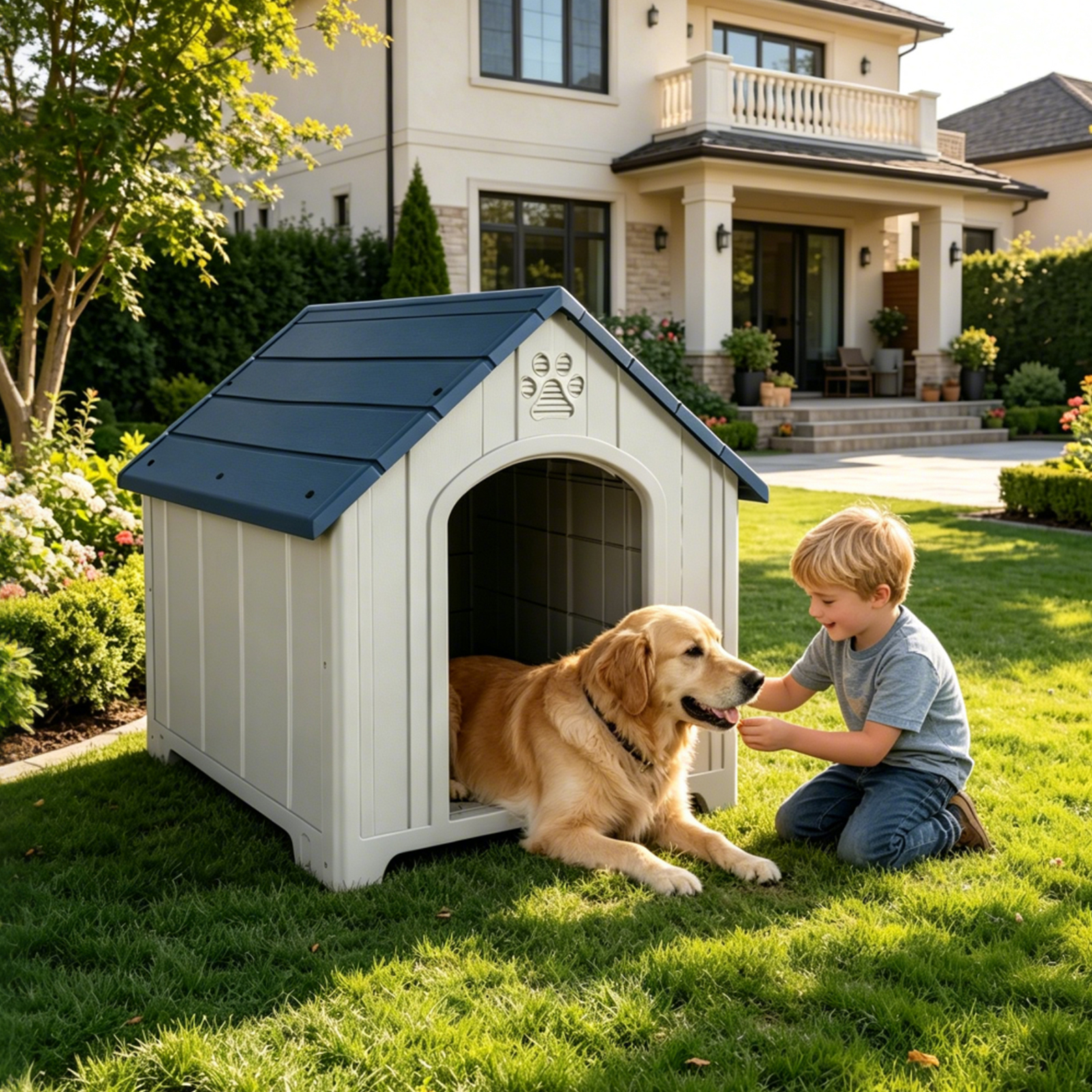 Outdoor Dog House,weather-Resistant Dog House, Waterproof PP Dog