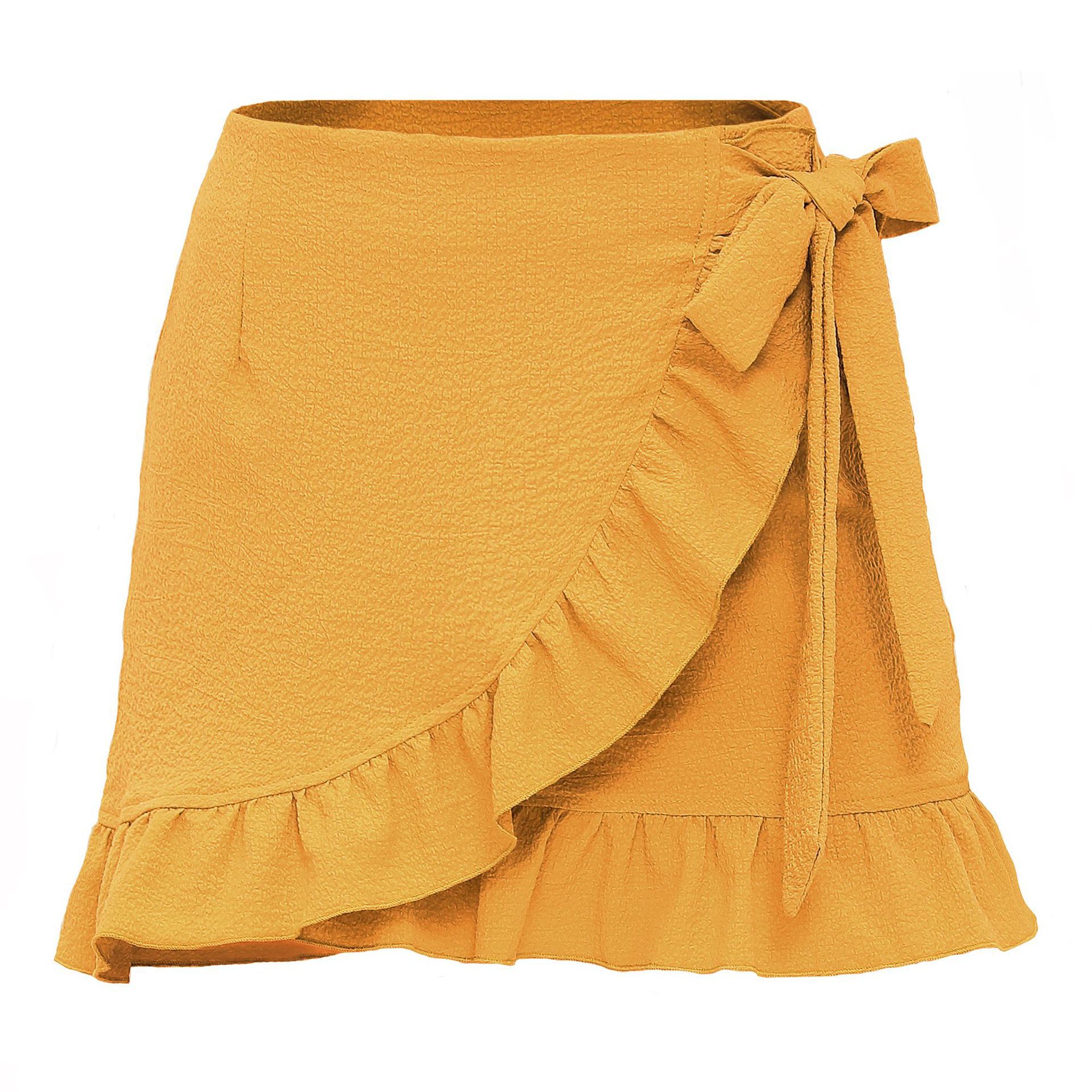 Pure Color Lace-up Zipper Skirt Puffy Ruffle Skirt