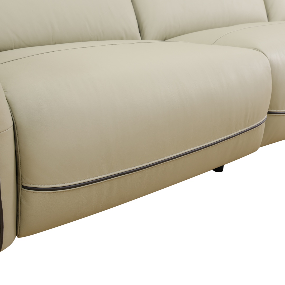 Pickup Only--Beige Top Grain Leather And PVC 3-Piece Living Room Recliner Sofa Set