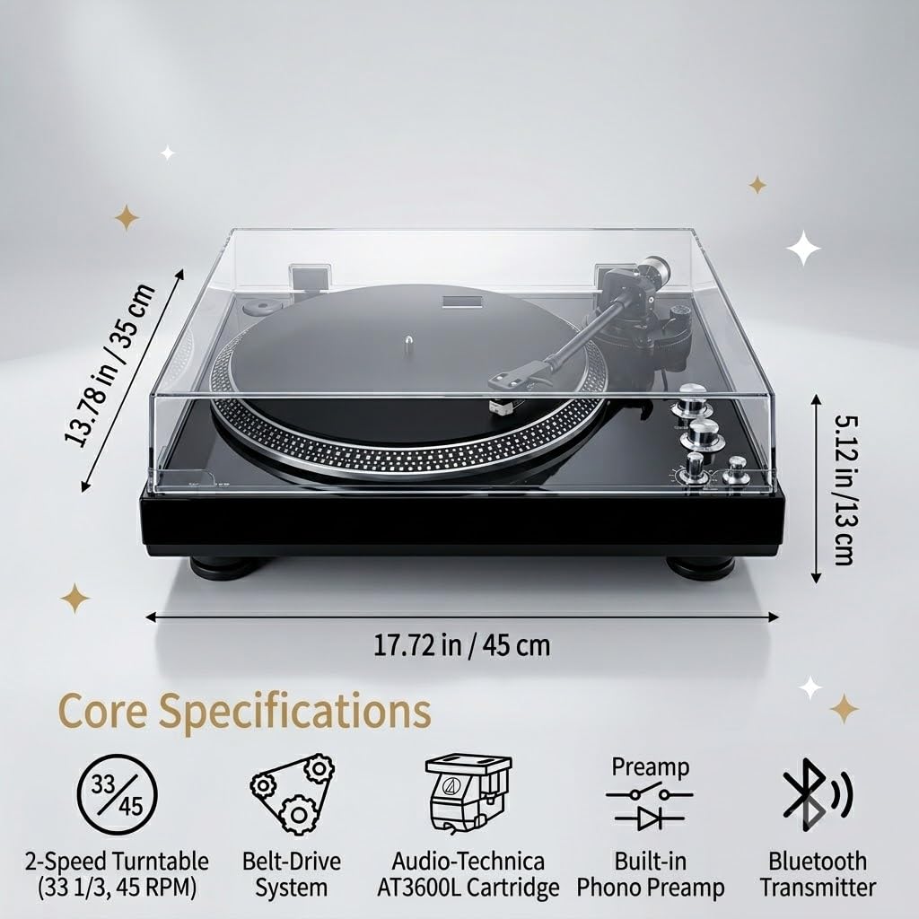 Belt Drive Turntable For Vinyl Record Player,Work With Bluetooth Speakers Or Act Turntables  Vinyl Audio — foto 5