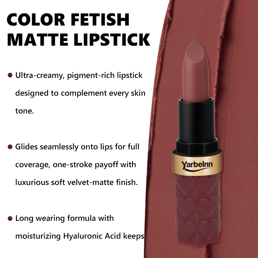Matte Misty Modern Brown Red Lipstick, Waterproof Non-transfer Long Lasting Smudge Proof Lip Makeup, 3.5g 7