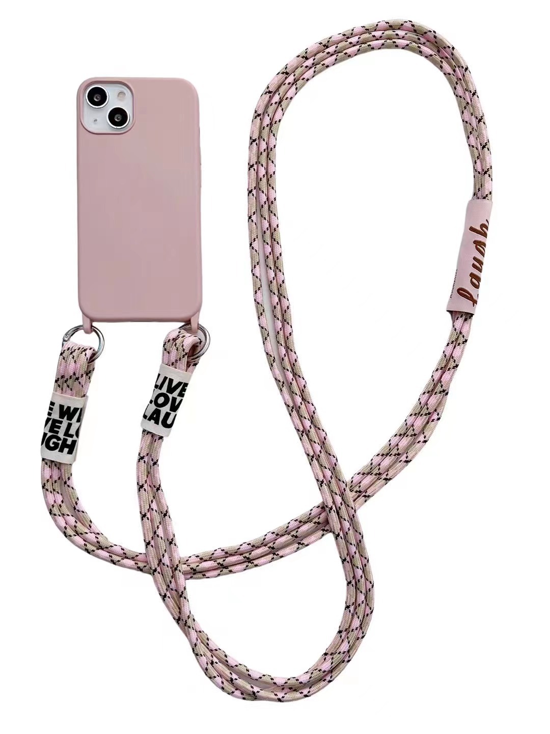 Coque en silicone liquide avec longue lanière diagonale bleu nuit pour iPhone 12