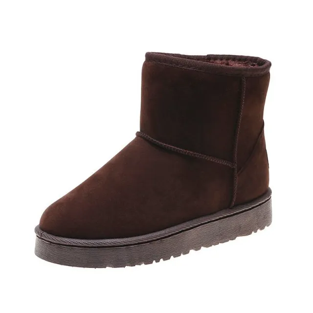 Women's Flat Bottom Thickened Leather Plus Size Couple Snow Boots Brown - Shop at LoveMi
