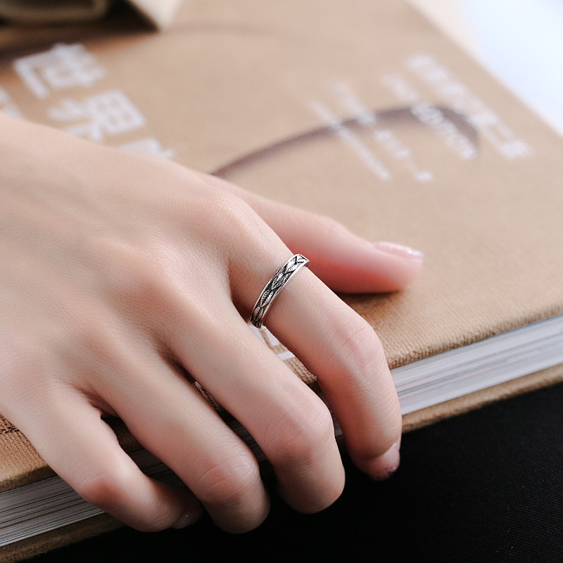 S925 Sterling Silver Vintage Distressed SmallLeaf Ring