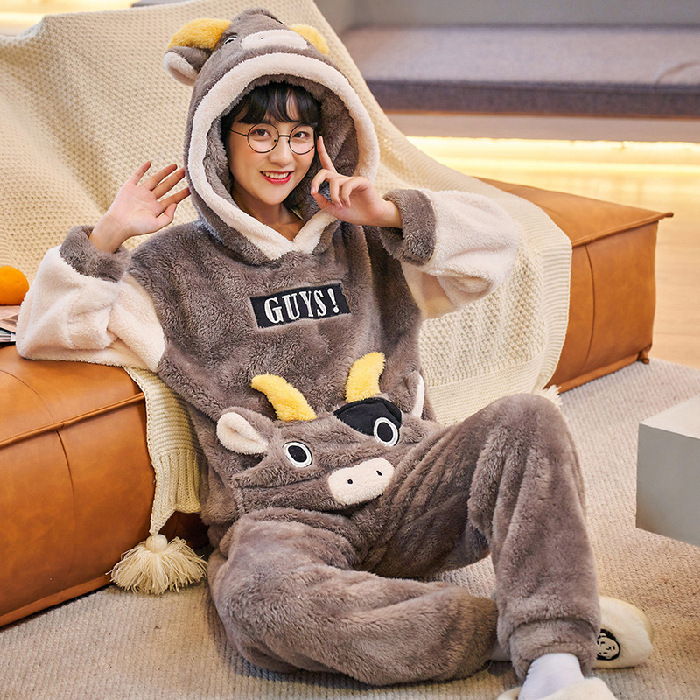 Title 13, Coral Fleece Couple Pajamas Cute Flannel Lounge...