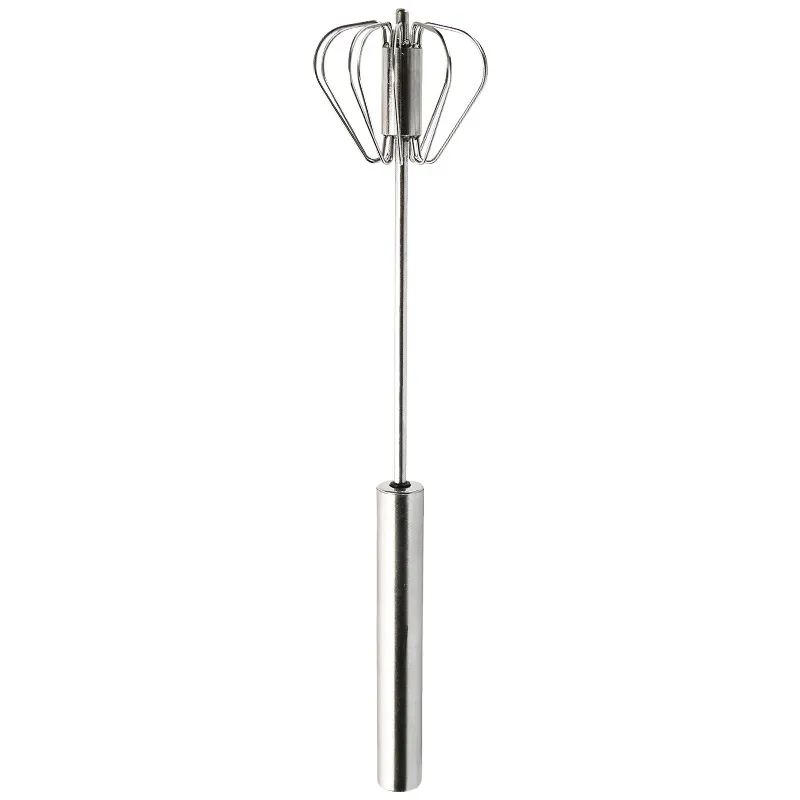 Semi-automatic Stainless Steel Egg Beater Whisk Hand Pressure Rotating Manual Mixer Egg Tools Cream Stirrer Kitchen Accessories - Silvery