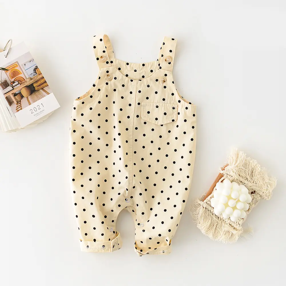 Baby Polka Dot Solid Color Shoulder Strap Overalls