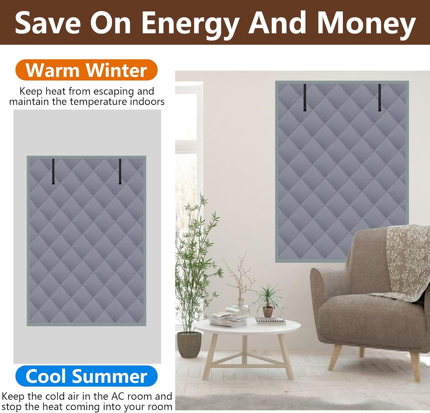 Winter Magnetic Thermal Insulated Door Curtain, Thick Warm Cotton Windproof Privacy Light Blocking Door Screen With Upgrade Buckle For Home Garage Shop Cold Protection — foto 11