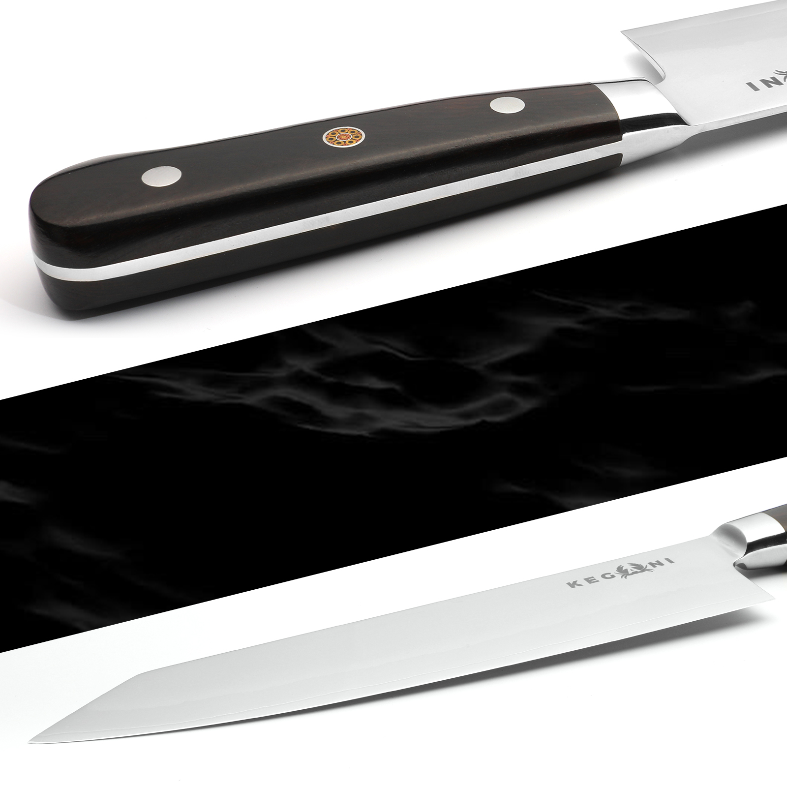 Kegani Kiritsuke Knife - 8-Inch Professional Japanese Chef Knife, Japanese VG-10 Ultra-Sharp Kitchen Knives, 9 Layer Clad Steel - Ergonomic Handle