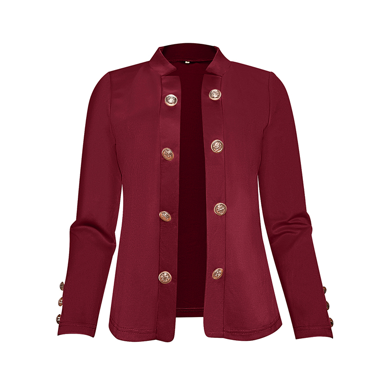 Plus Size Women's Solid Color Double Breasted Long Sleeve Top Button Cuff Casual & Office Wear Wine Red - Shop at LoveMi