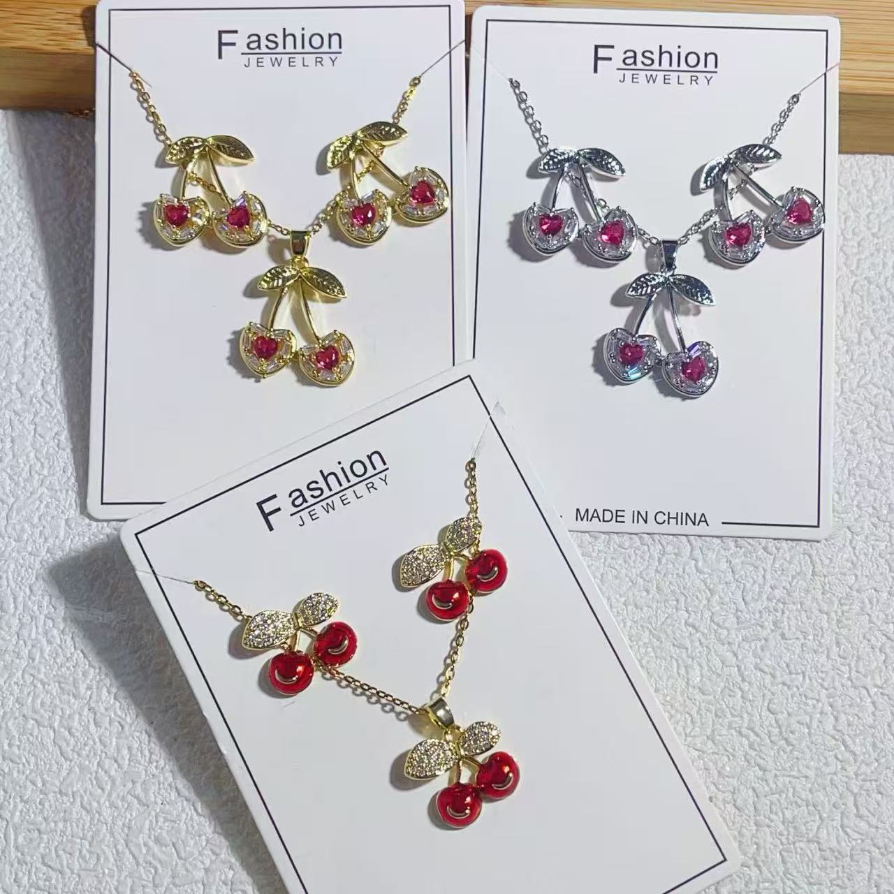 Temperament Cherry Pendant Earrings Jewelry Set
