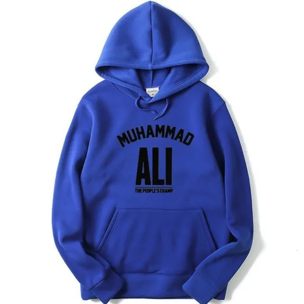 Men's Solid Color Fleece Pullover Sweatshirt Hoodie Letter Print Blue - Shop at LoveMi