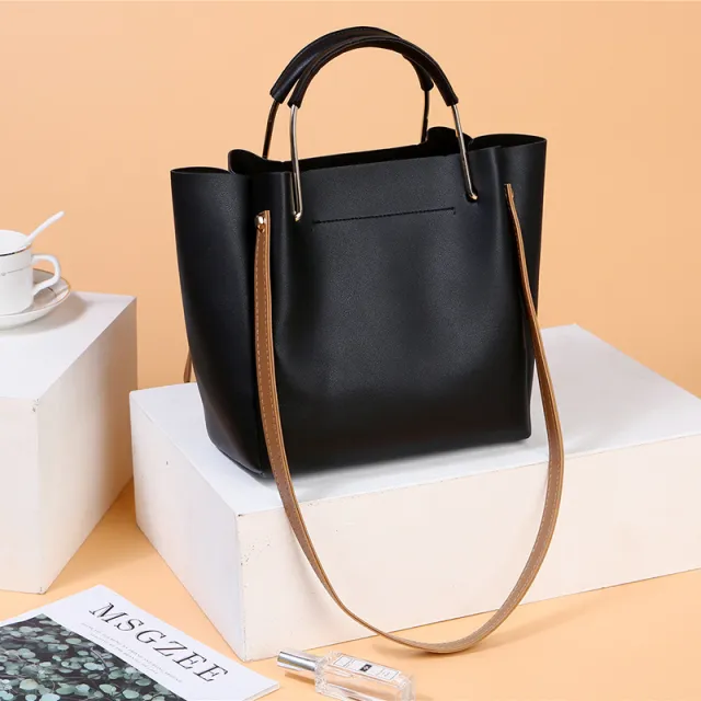 Bag Women Summer New Korean Pure Color Women's Handbag Metal Handle Leisure Shoulder Bag Women's Bag Black - Shop at LoveMi