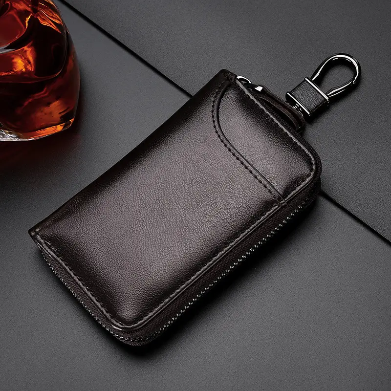 Soft Leather Simple Zipper Key Bag