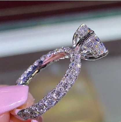 Three-sided Full Diamond Ring With Rhinestones And Crystals