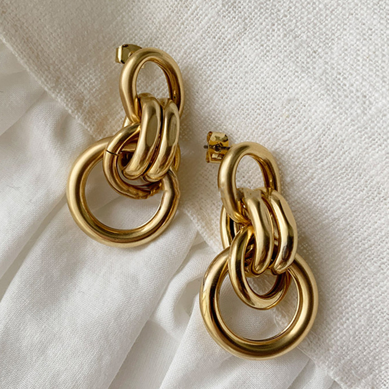 925 Silver Needle Retro Hong Kong Style Geometric Circle Earrings Metal