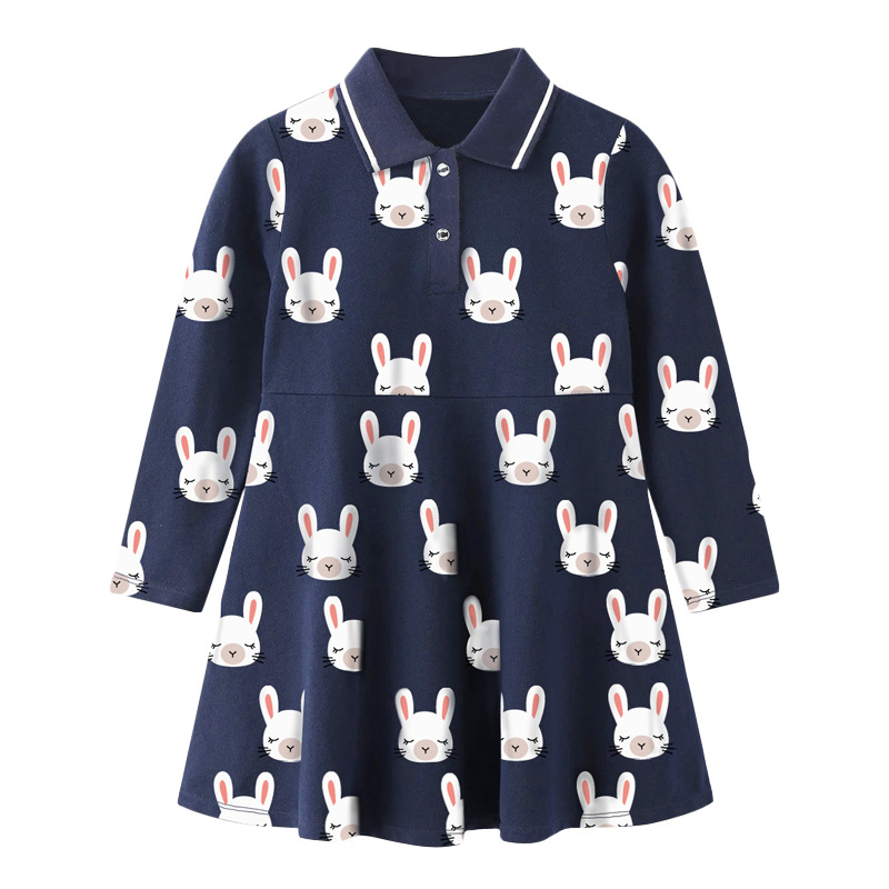 Children's Clothing Autumn New Children's Skirt Long-sleeved Printing Girls POLO Skirt