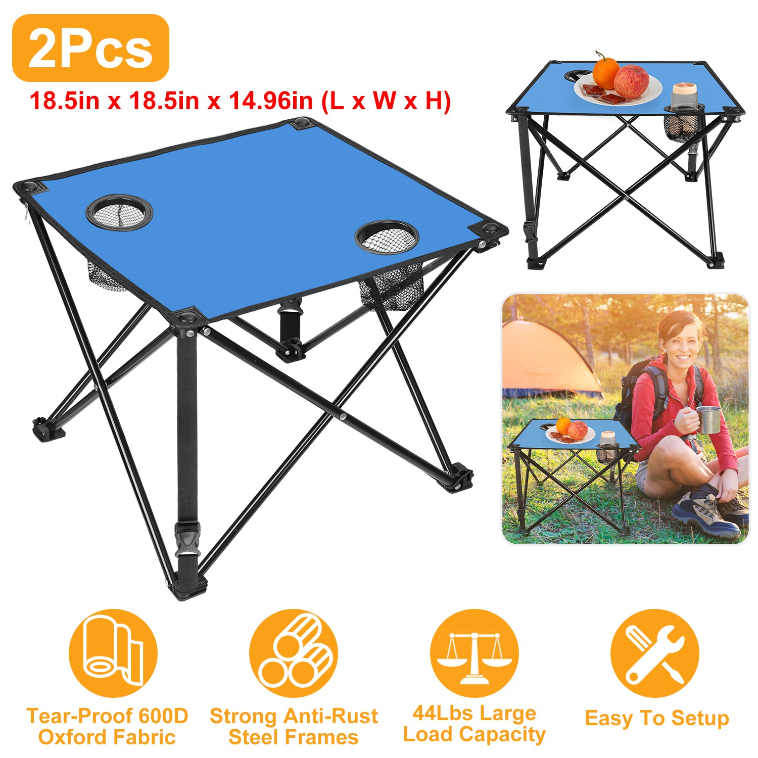 1Pc 2Pc Options Foldable Camping Table Portable Picnic Table Lightweight Travel Desk With 2 Cup Holders Carrying Bag Color Options Black Orange Green Red Blue Navy Blue image 44