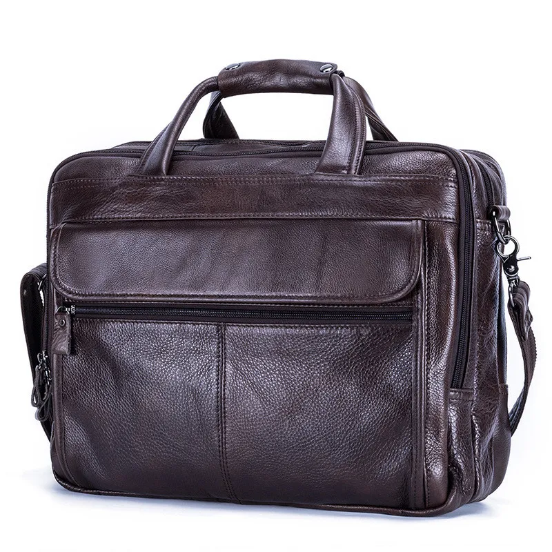 Business Men's 15.6 Inch Leather Computer Bag - Brown