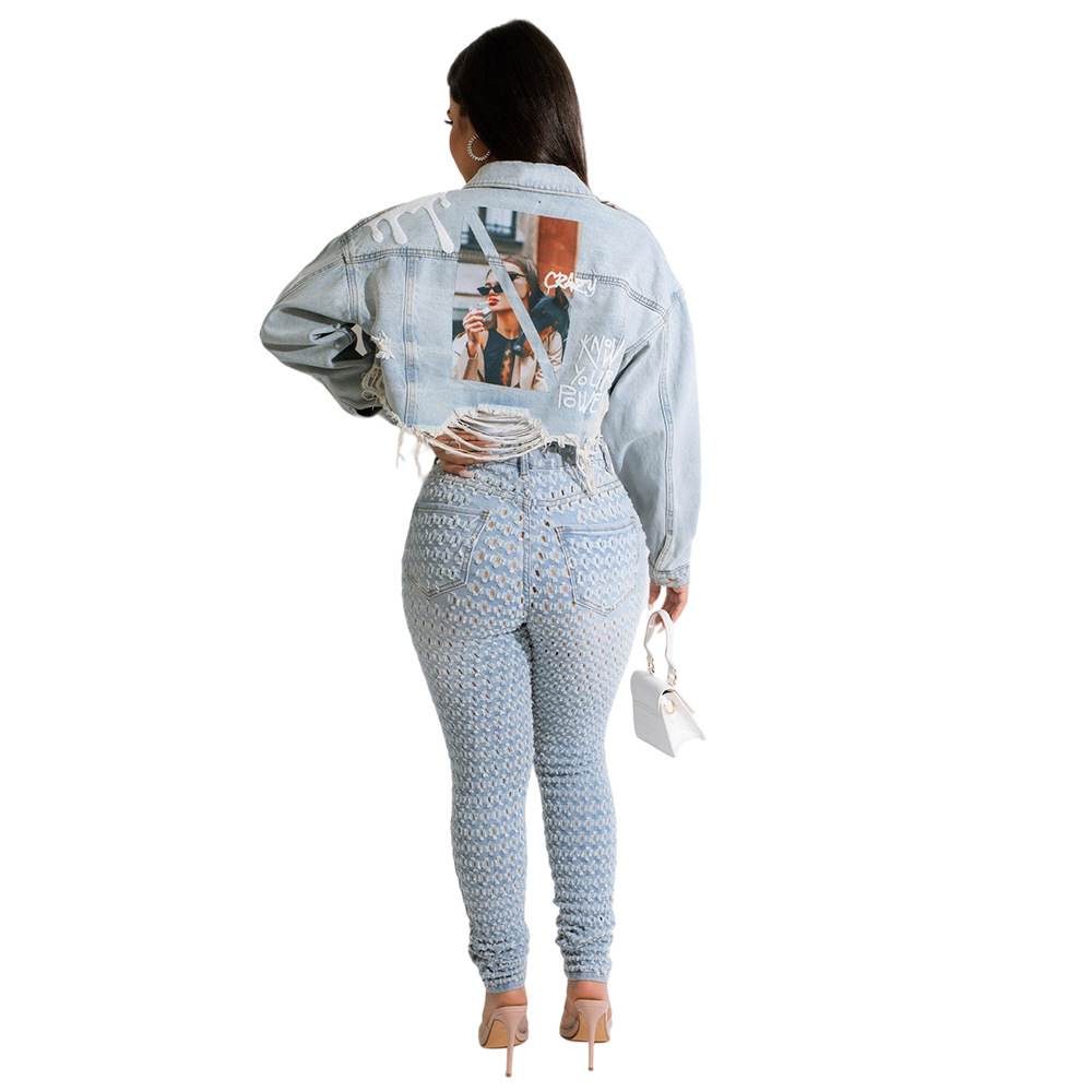 Fashion Hot Retro Everything With Personality Raw Edge Jacket Hot Painted Coat - 6
