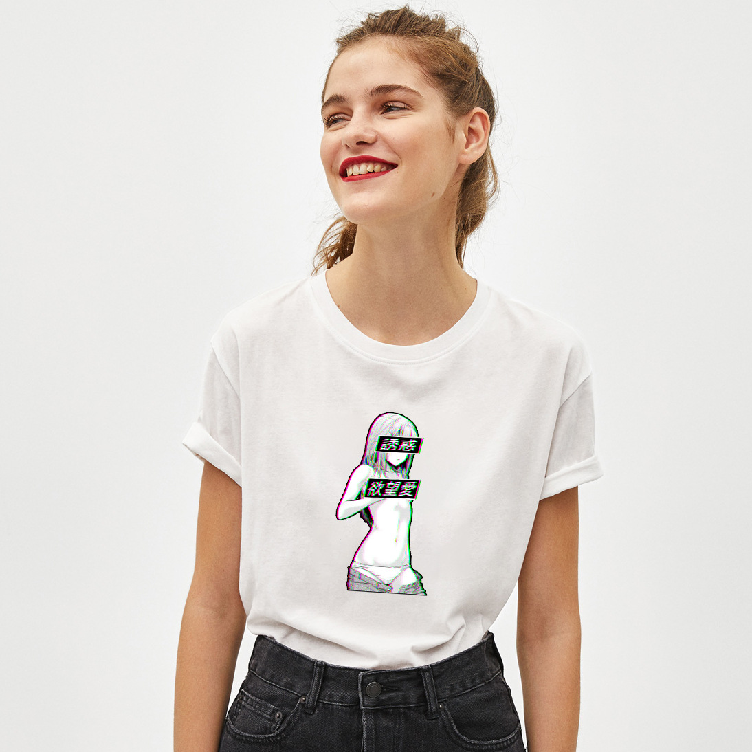 Title 3, Sad Sticker Print Short Sleeve T-shirt