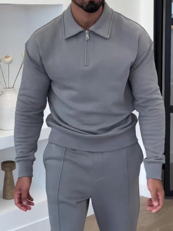 Half-Zip Polo Neck Sweatshirt & Slim Flare Pants Set