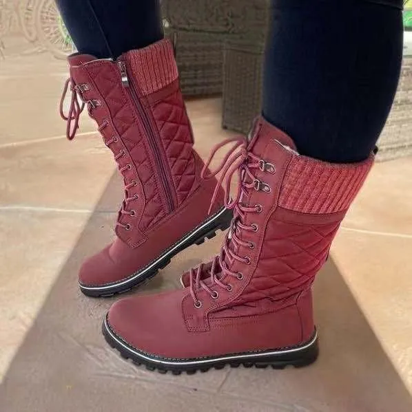 Women's Mid tube Flat heel Side Zipper Round toe Martin Boots Red - Shop at LoveMi
