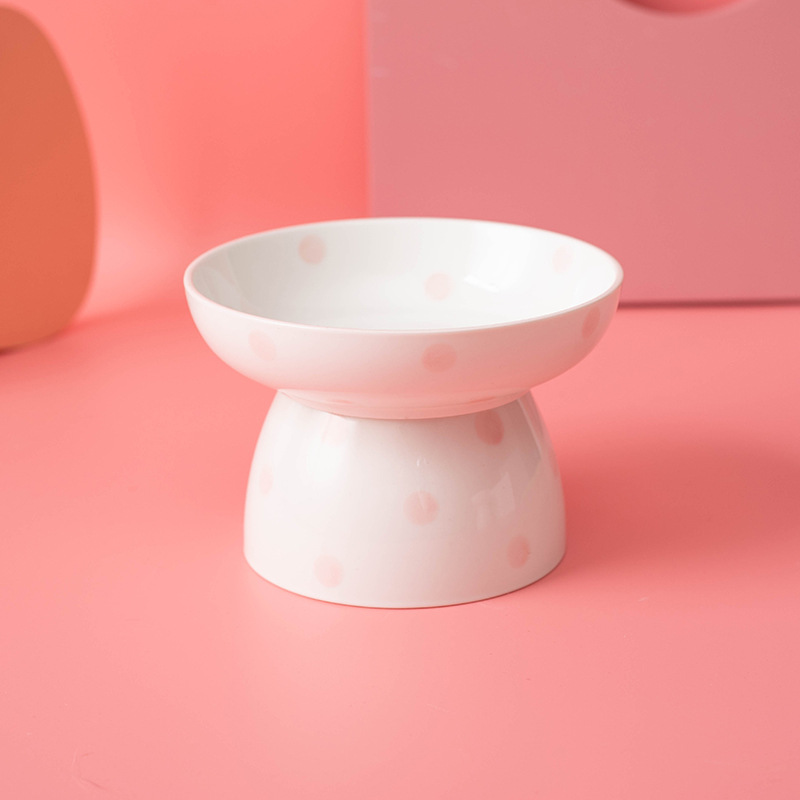 Polka dot pink flat bowl