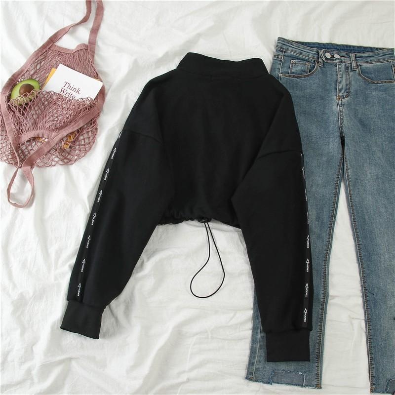 Title 5, Korean style high waist cropped long sleeve zip...