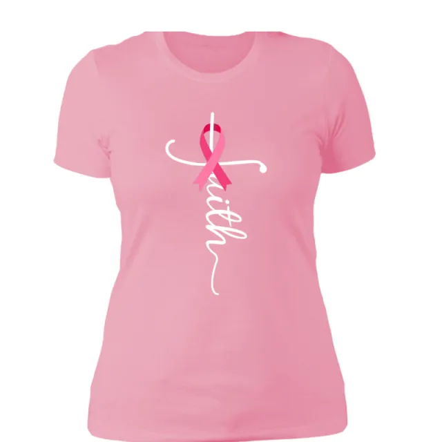 European And American Pink Ribbon Digital Printing Casual Round Neck T shirt Pink - Shop at LoveMi