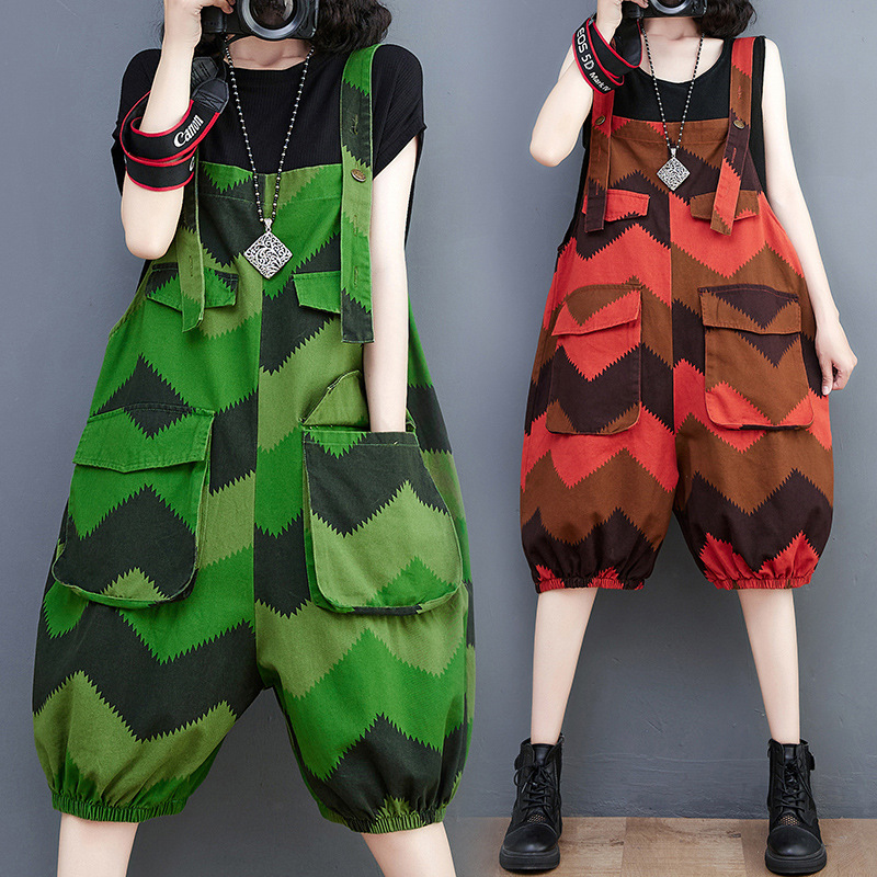 Women's Plus Size Korean Style Denim Print Overalls - Image 2