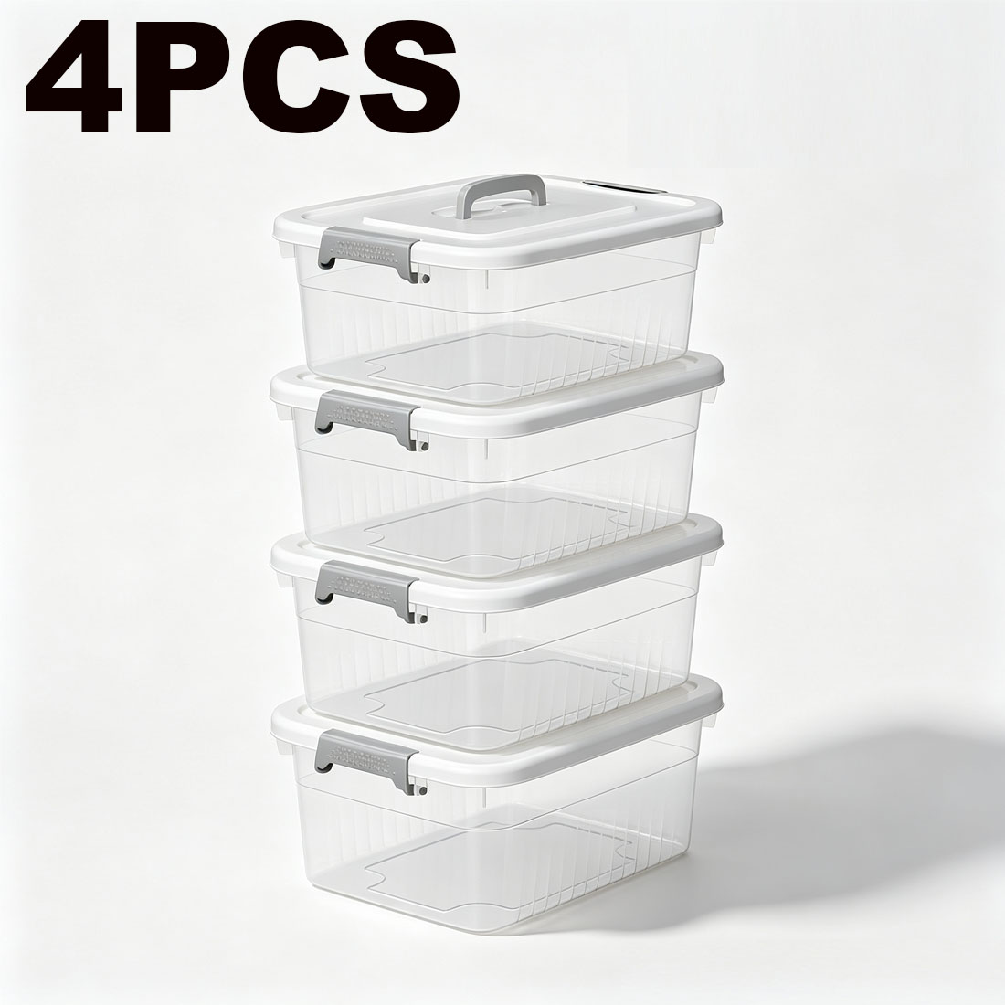 4PCS Clear Plastic Storage Boxes With Lids Stackable Box Home Office Kitchen UK — image 11