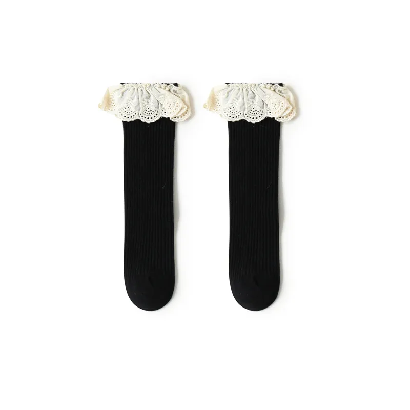 Girls' Heelless Socks Lace In Autumn And Winter - Black