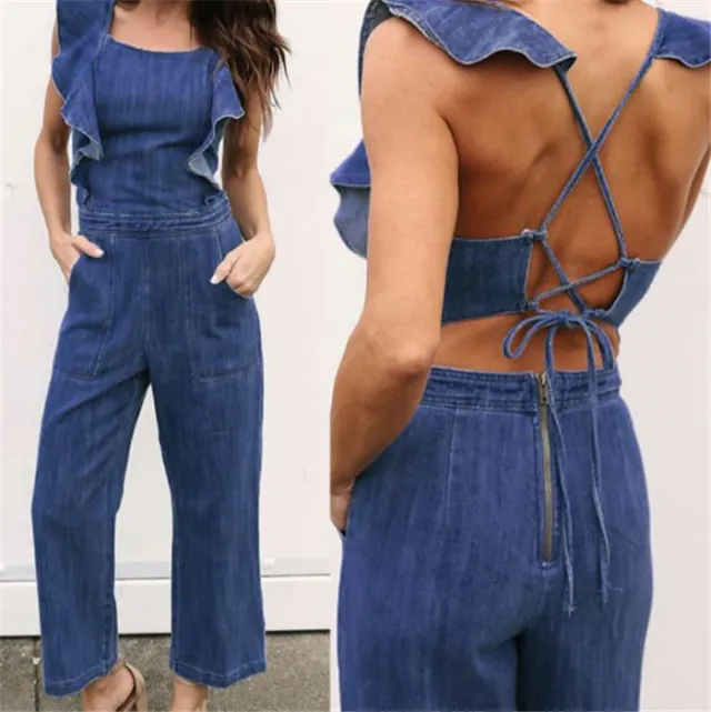 Ladies Denim Halter Bodysuit Blue - Shop at LoveMi