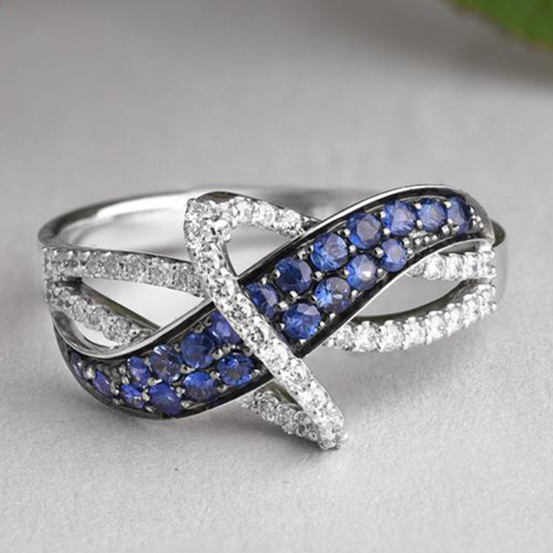 Creative Women Fashion Zircon Sapphire Blue Rhinestone Ring