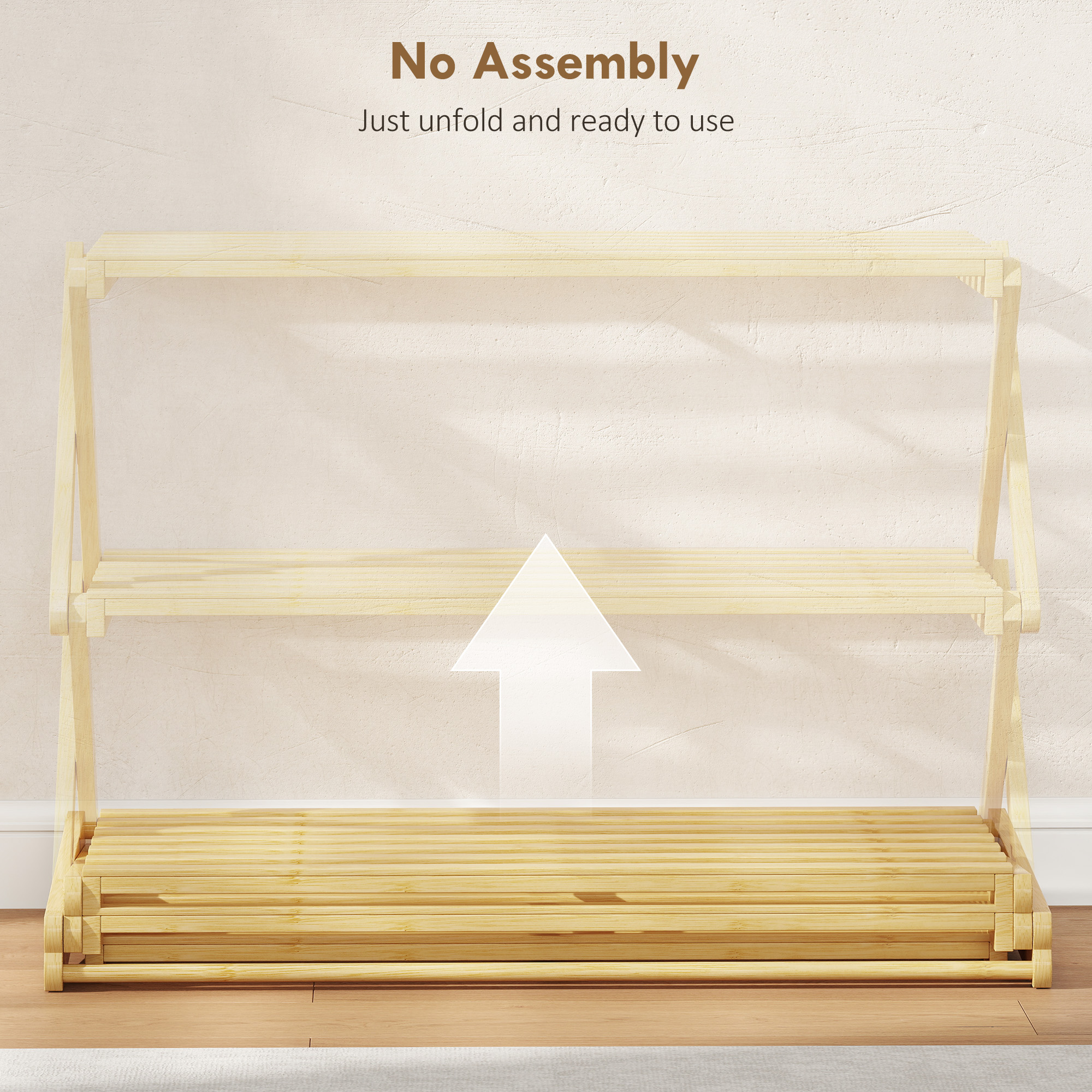 Three Layer Folding Bamboo Shoe Rack - Natural Color — image 3