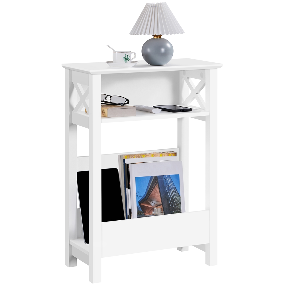 3 Tier Modern End Table With Storage Shelf, White